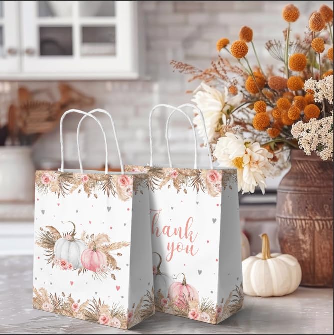 Bolsas de regalo MEHOFOND con diseño de calabaza bohemia con asa, bolsas para dulces de otoño, 16 unidades