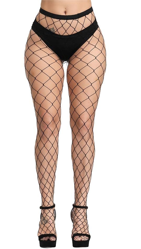 Medias de red de talle alto para mujer DUCMODA, pantimedias transparentes, negras, talla única