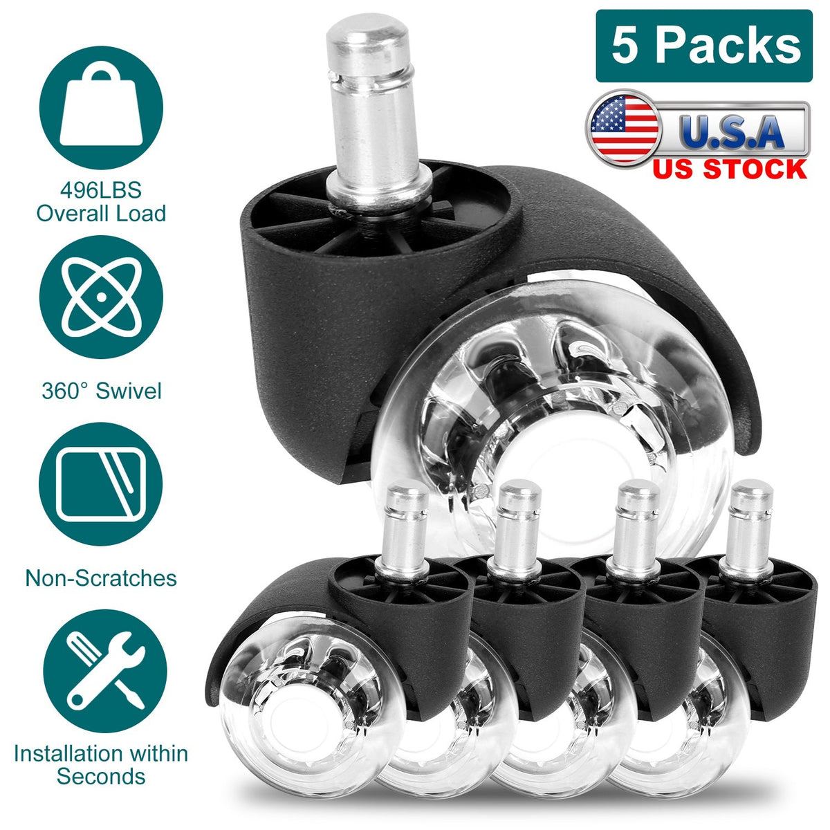 Office Chair Wheels Polyurethane Casters for Floors