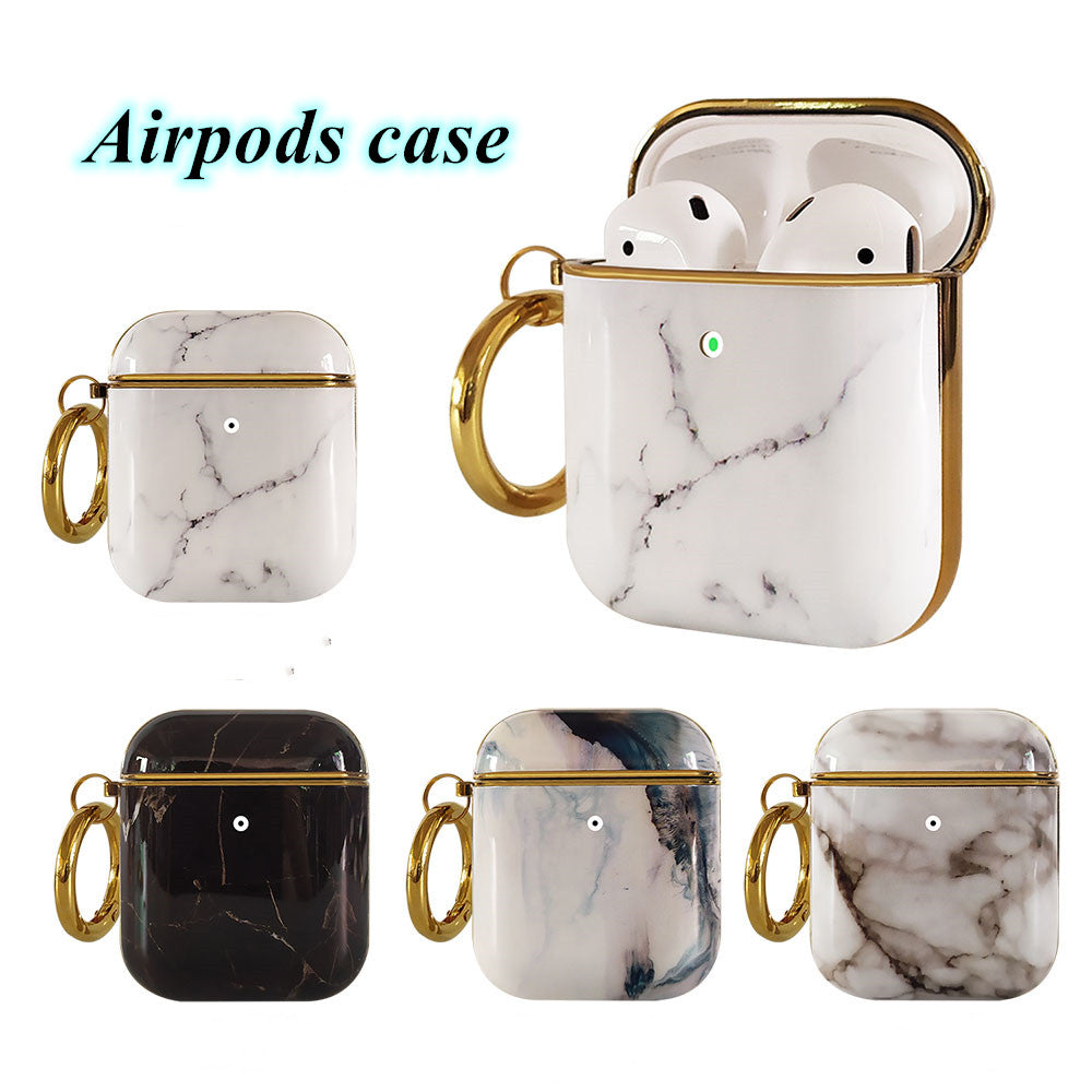Compatible with Apple, Plating TPU Marble Pattern Soft Shell AirPods Cover