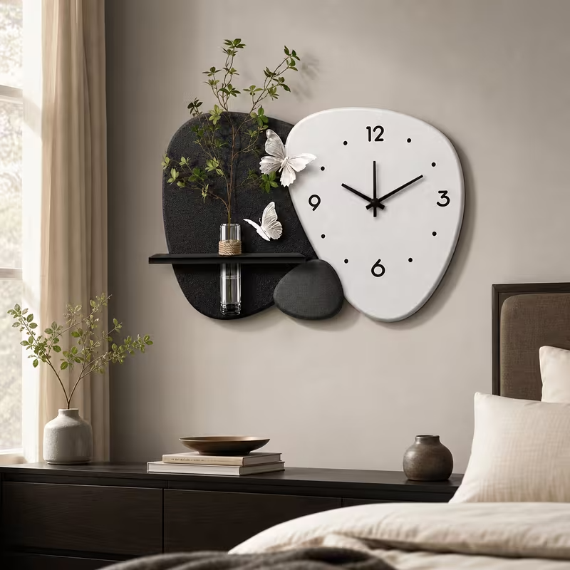 Modern Minimalist Wall Clock with Floating Shelf