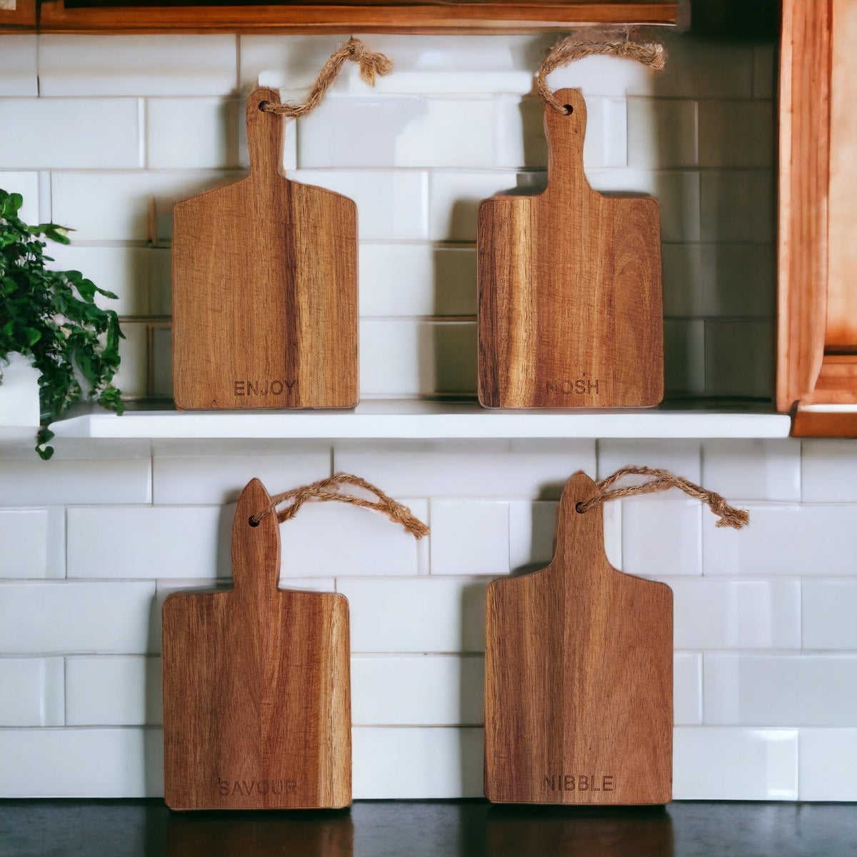Acacia Charcuterie Boards Set Of 4 8x4.5in Small Serving Boards With Jute Hangs