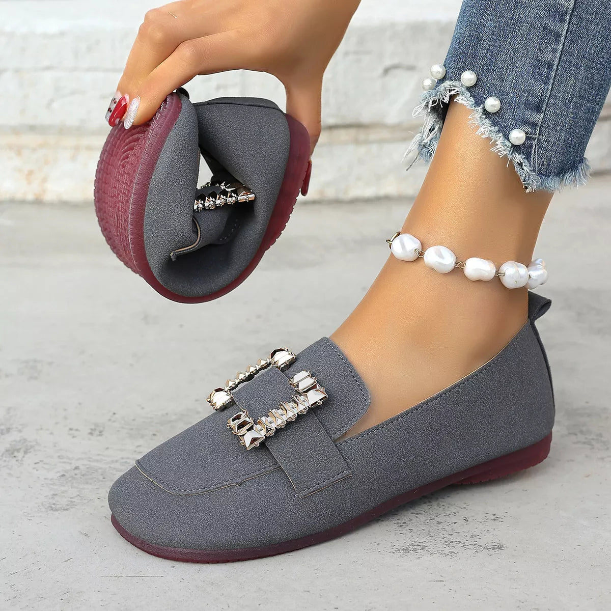 Decor Buckle Round Toe Slip-On