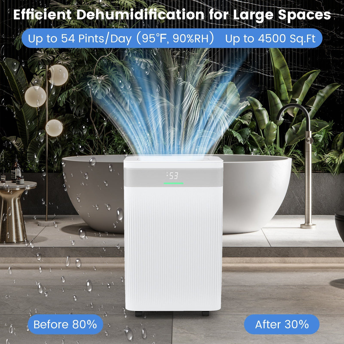 54 Pints Dehumidifier for Home 4500 Sq.Ft Dehumidifier-White