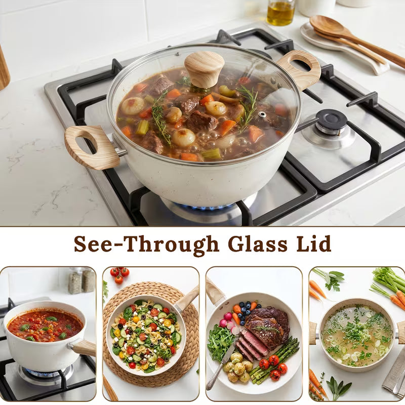 12-Piece Stainless Steel Cookware Set with Frying Pan and Saucepan