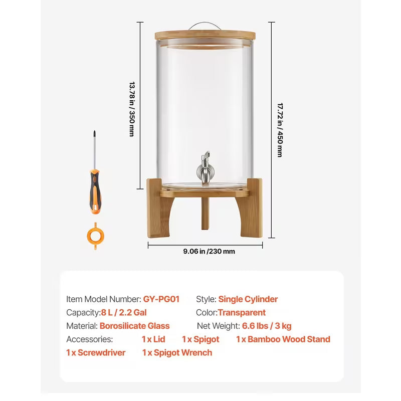 Glass Drink Dispenser with Stand for Parties
