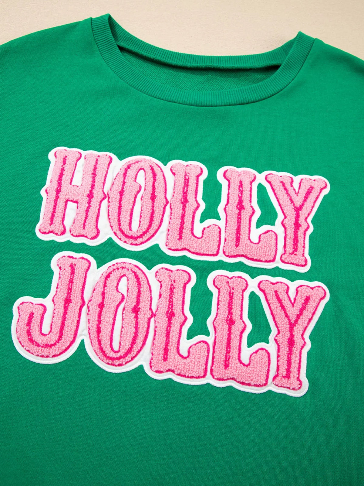 HOLLY JOLLY Towel Embroidered Christmas Holiday Sweatshirt
