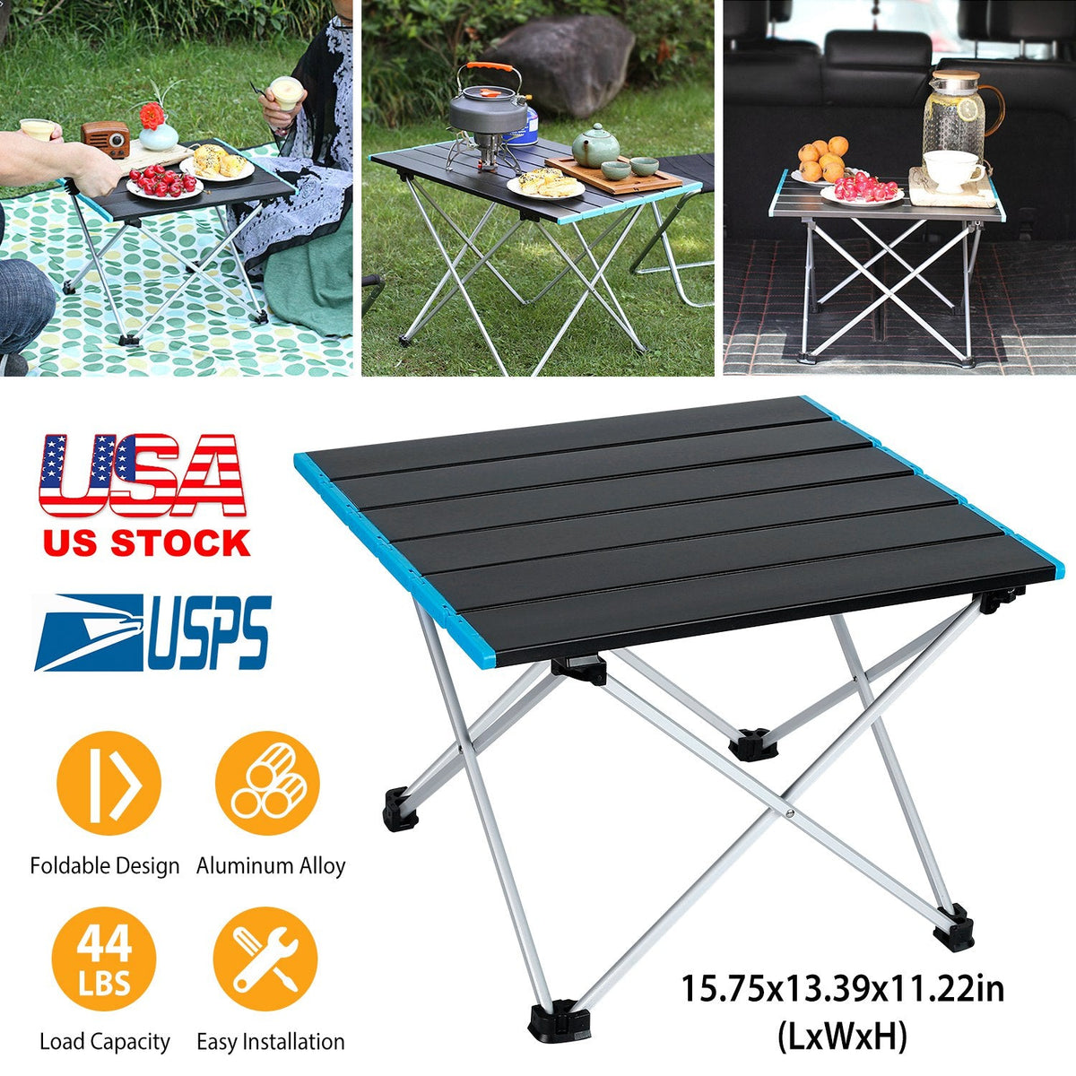 Folding Camping Table Aluminum Alloy Portable Desk Collapsible Outdoor Lightweight Picnic Table w/ Carry Bag For Camping Beach Backpacking Fishing Tra