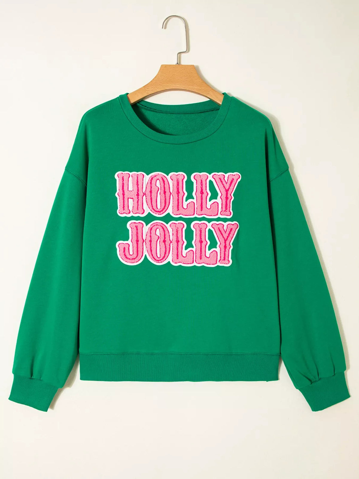 HOLLY JOLLY Towel Embroidered Christmas Holiday Sweatshirt