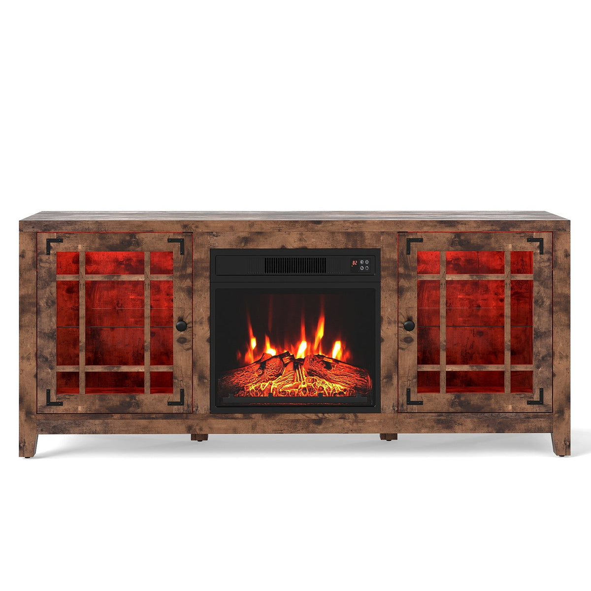58" Fireplace TV Stand with LED Lights and 18" Electric Fireplace