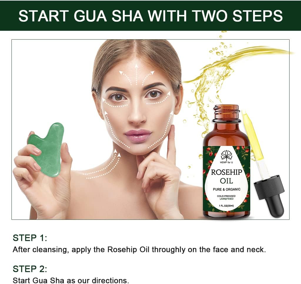 Gua Sha Massage Tools & Rosehip Oil In One Set, Nature Jade Stone Facial Gua Sha Products For Skin Massage, Beauty And Moisturizing -
