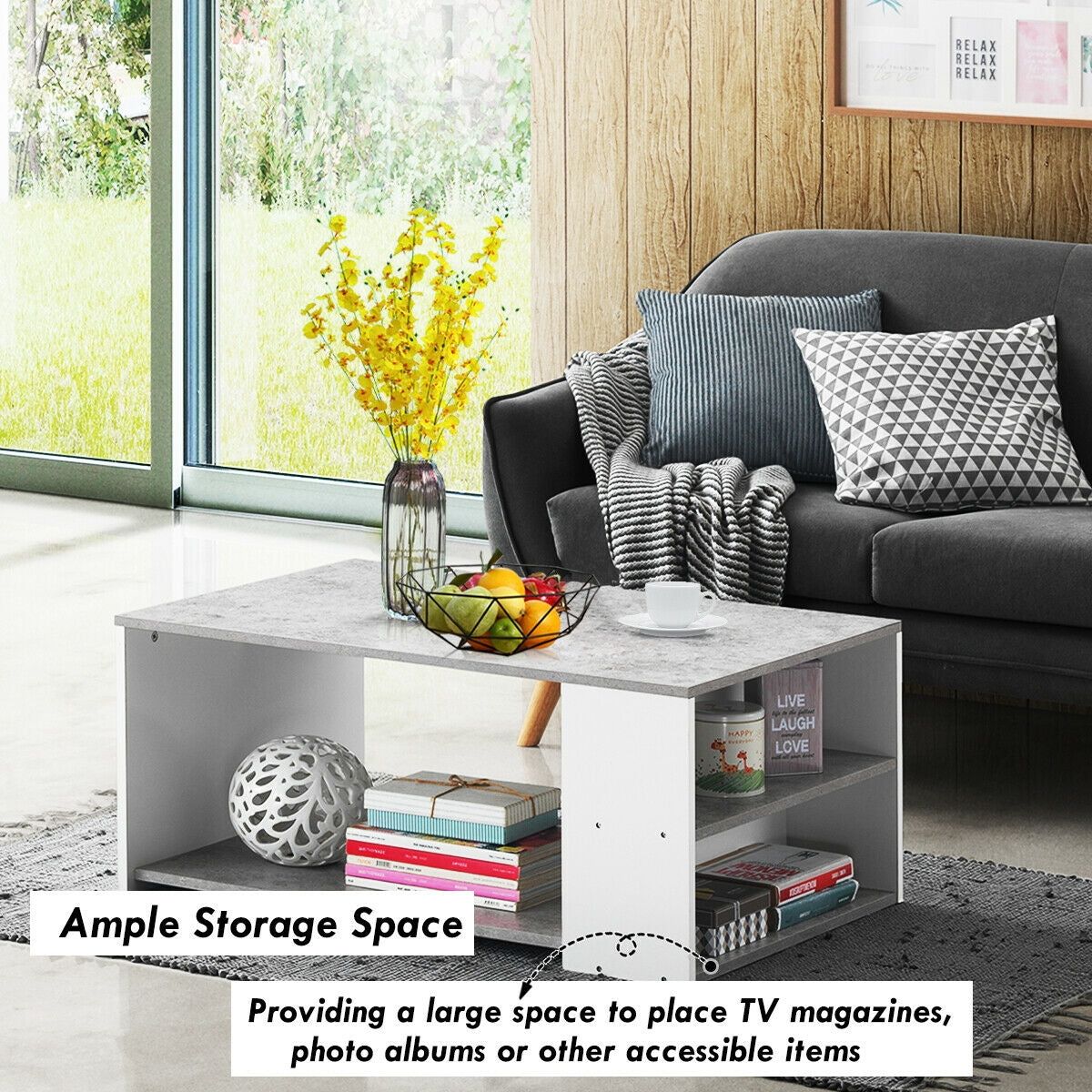 Coffee Table Sofa Side Table with Storage Shelves