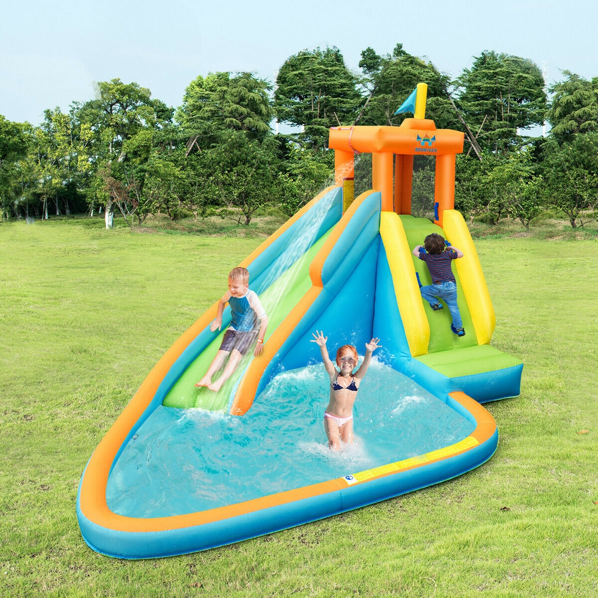 Tobogán de agua inflable con casa de rebote para niños con soplador de 740 W
