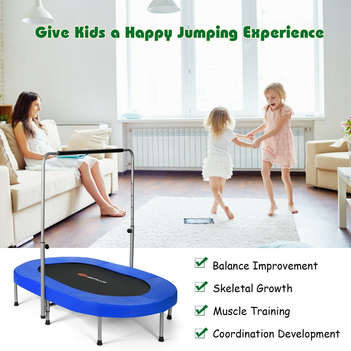 2-Person Foldable Mini Kids Fitness Rebounder Trampoline