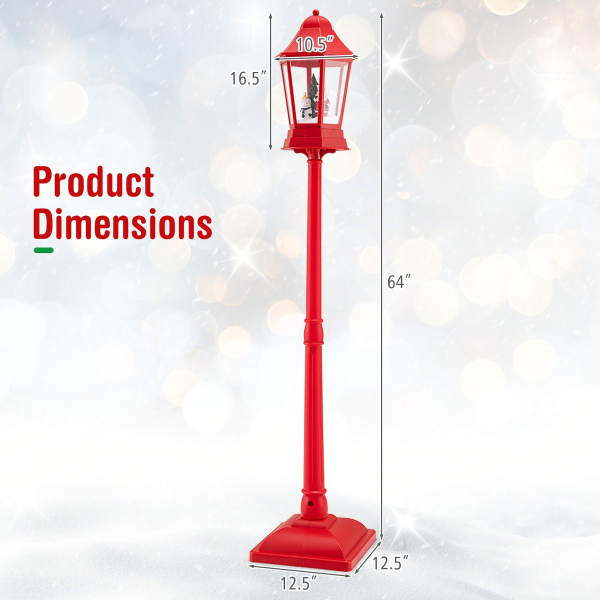 5.3 Feet Musical Christmas Street Lamp with Blowing Snow and LED Lights-Red