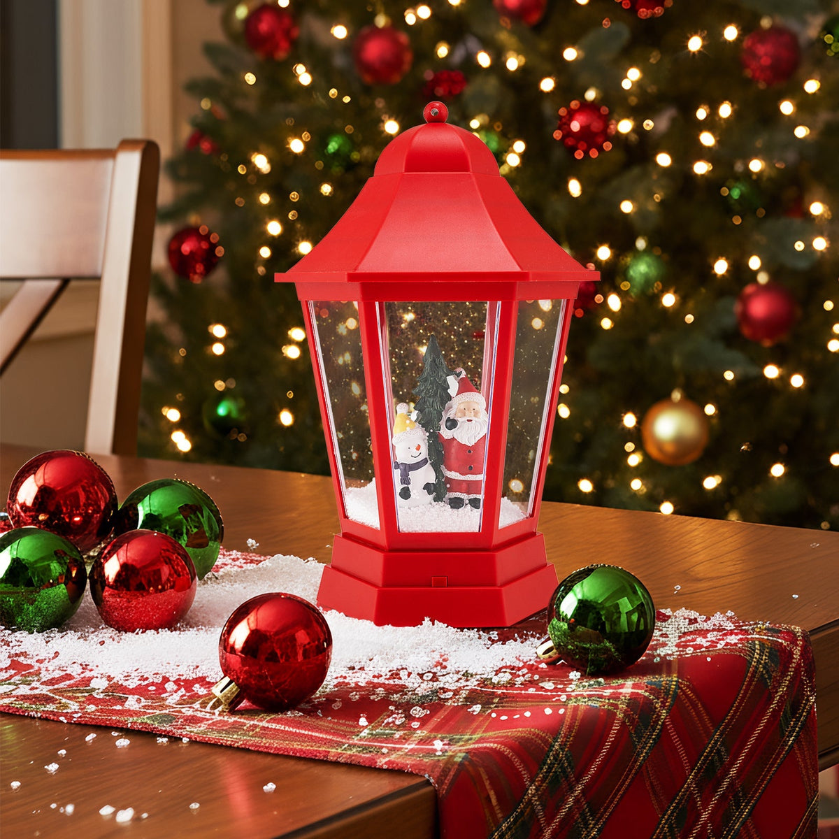 5.3 Feet Musical Christmas Street Lamp with Blowing Snow and LED Lights-Red