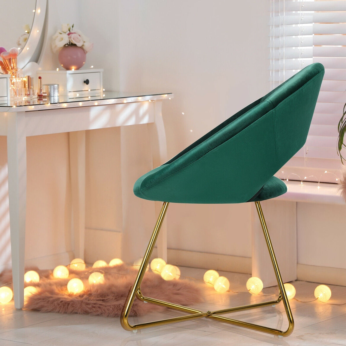 Modern Accent Velvet Dining Arm Chair with Golden Metal Legs and Soft Cushion