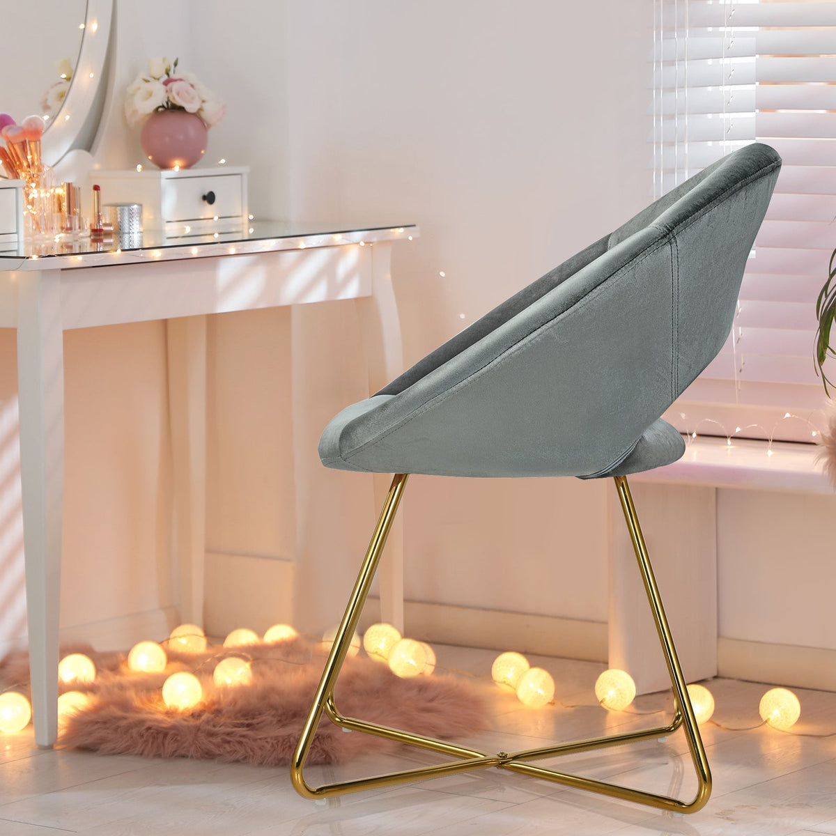 Modern Accent Velvet Dining Arm Chair with Golden Metal Legs and Soft Cushion