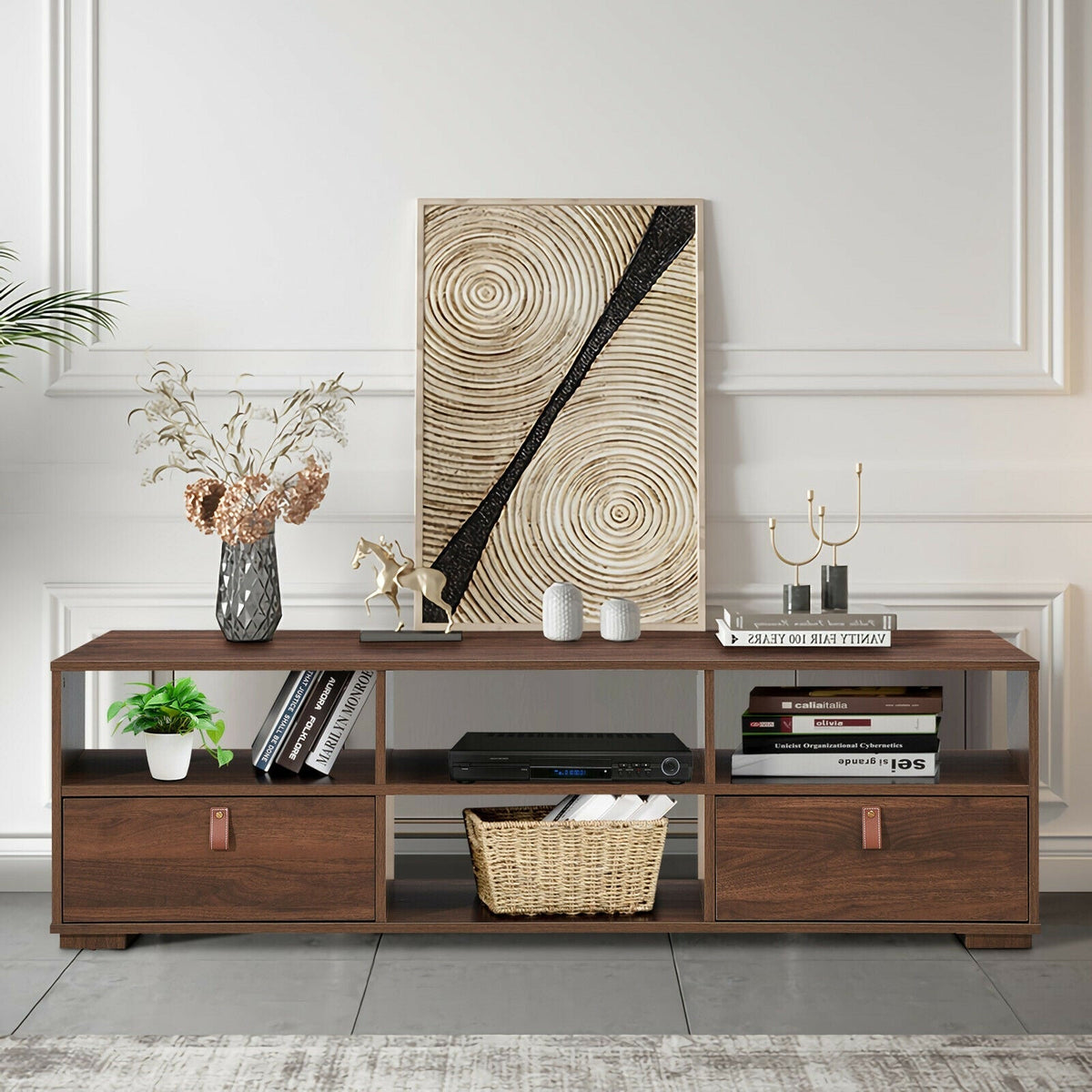 TV Stand Entertainment Media Center Console for TV's up to 60 Inch with Drawers Walnut
