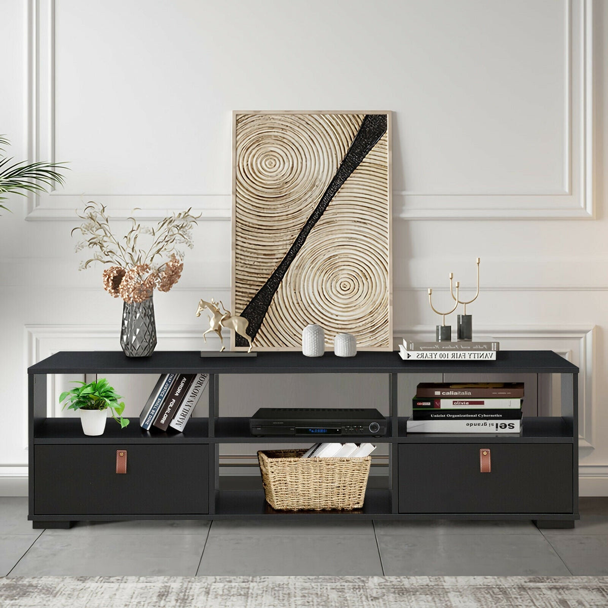 TV Stand Entertainment Media Center Console for TV's up to 60 Inch with Drawers Walnut