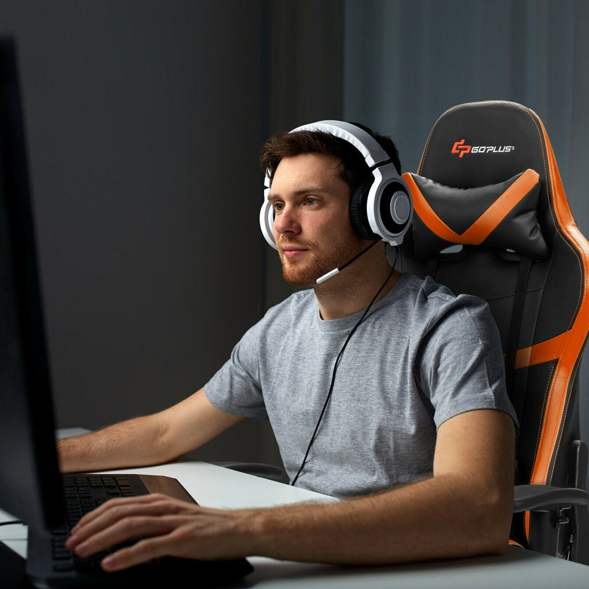 Reclining Racing Chair with Lumbar Support Footrest