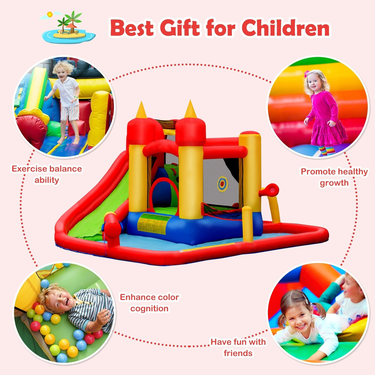 Tobogán de agua inflable con casa de rebote con soplador de 740 W