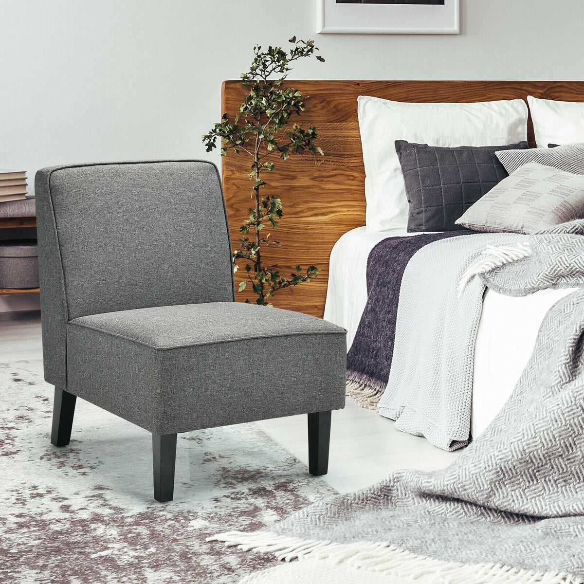 Modern Armless Accent Sofa Chair with Rubber Wood Legs