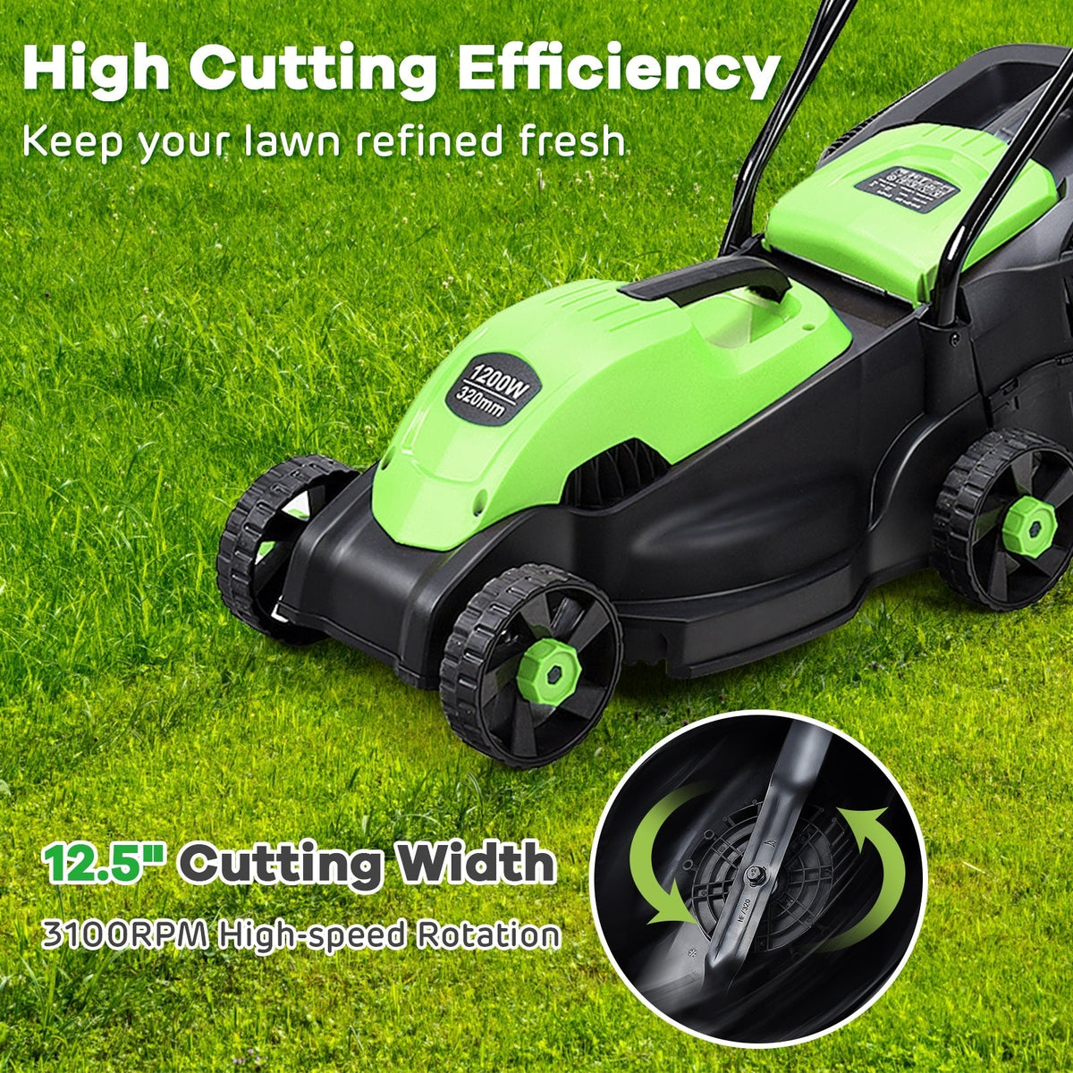 13 Inch Electric Push Lawn Corded Mower with Grass Bag