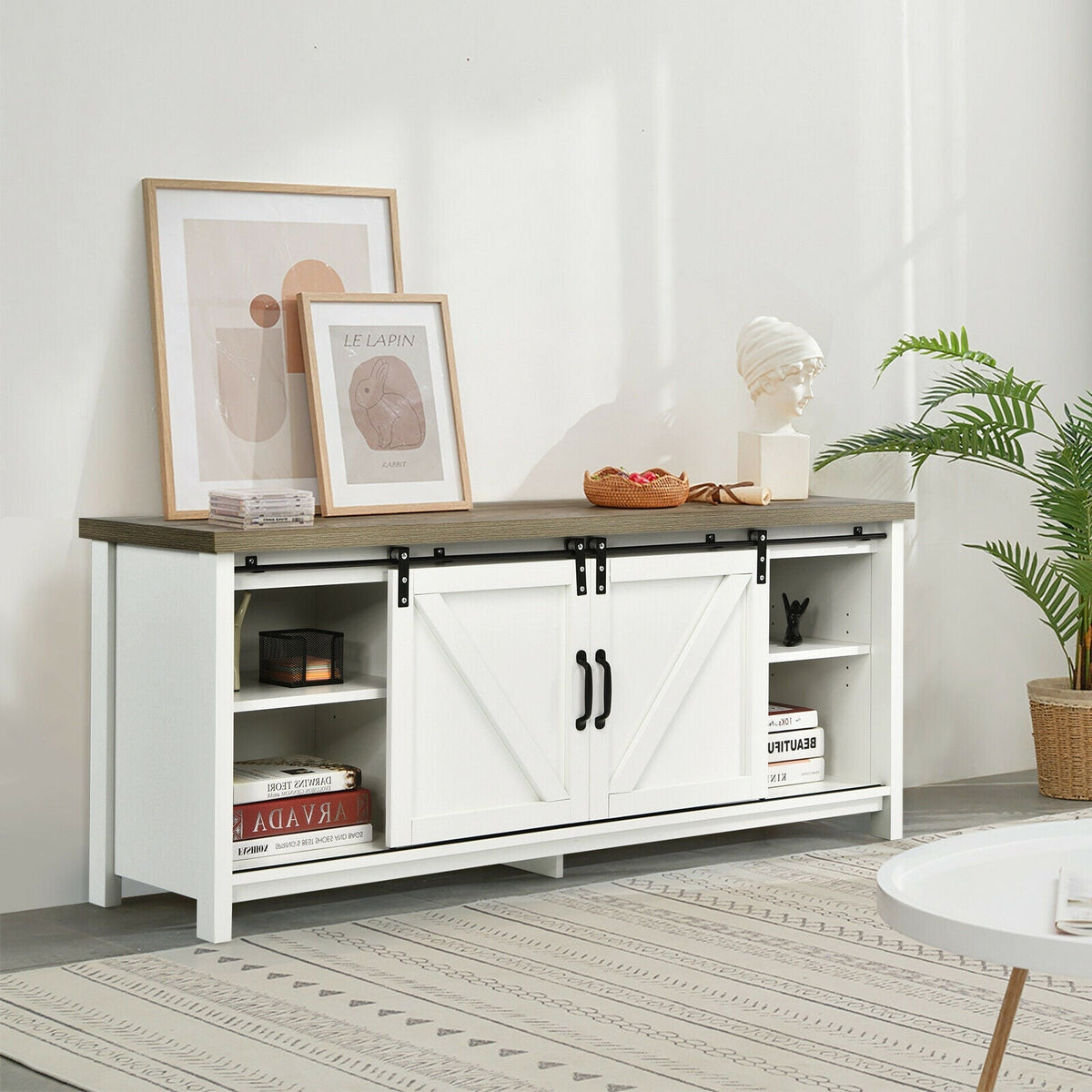 TV Stand Media Center Console Cabinet with Sliding Barn Door