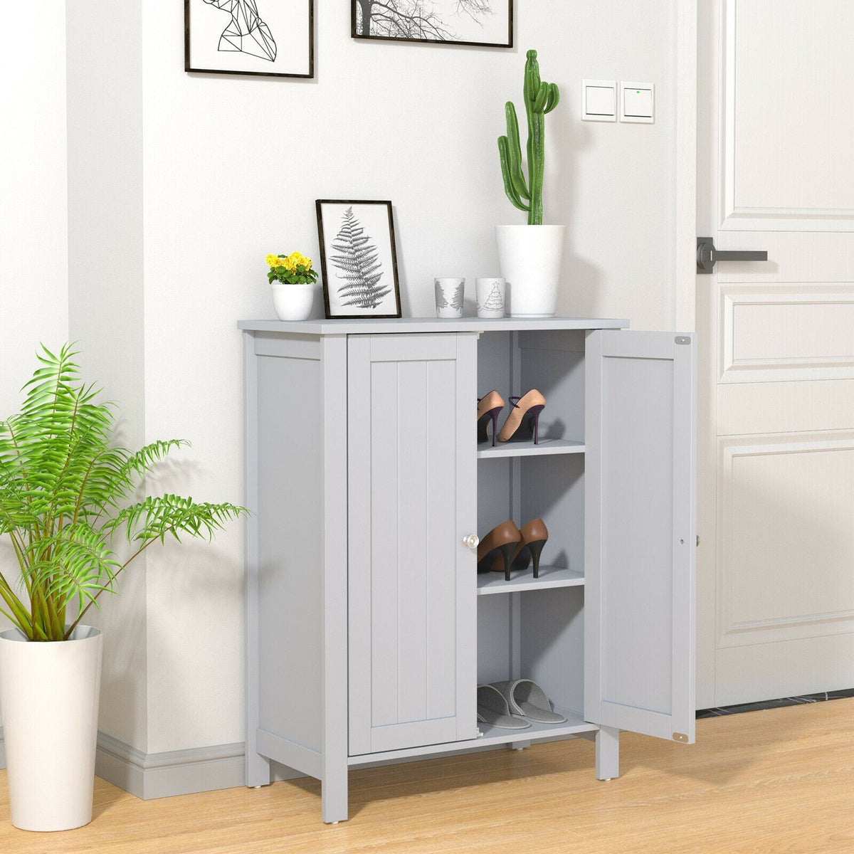 2-Door Bathroom Floor Storage Cabinet Space Saver Organizer