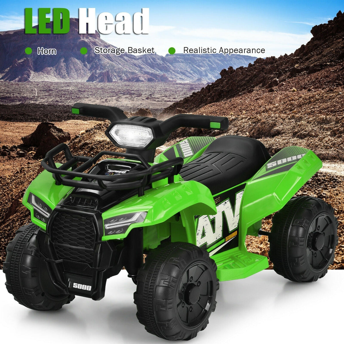 Coche eléctrico montable de 6 V ATV Quad para niños con luz LED y MP3