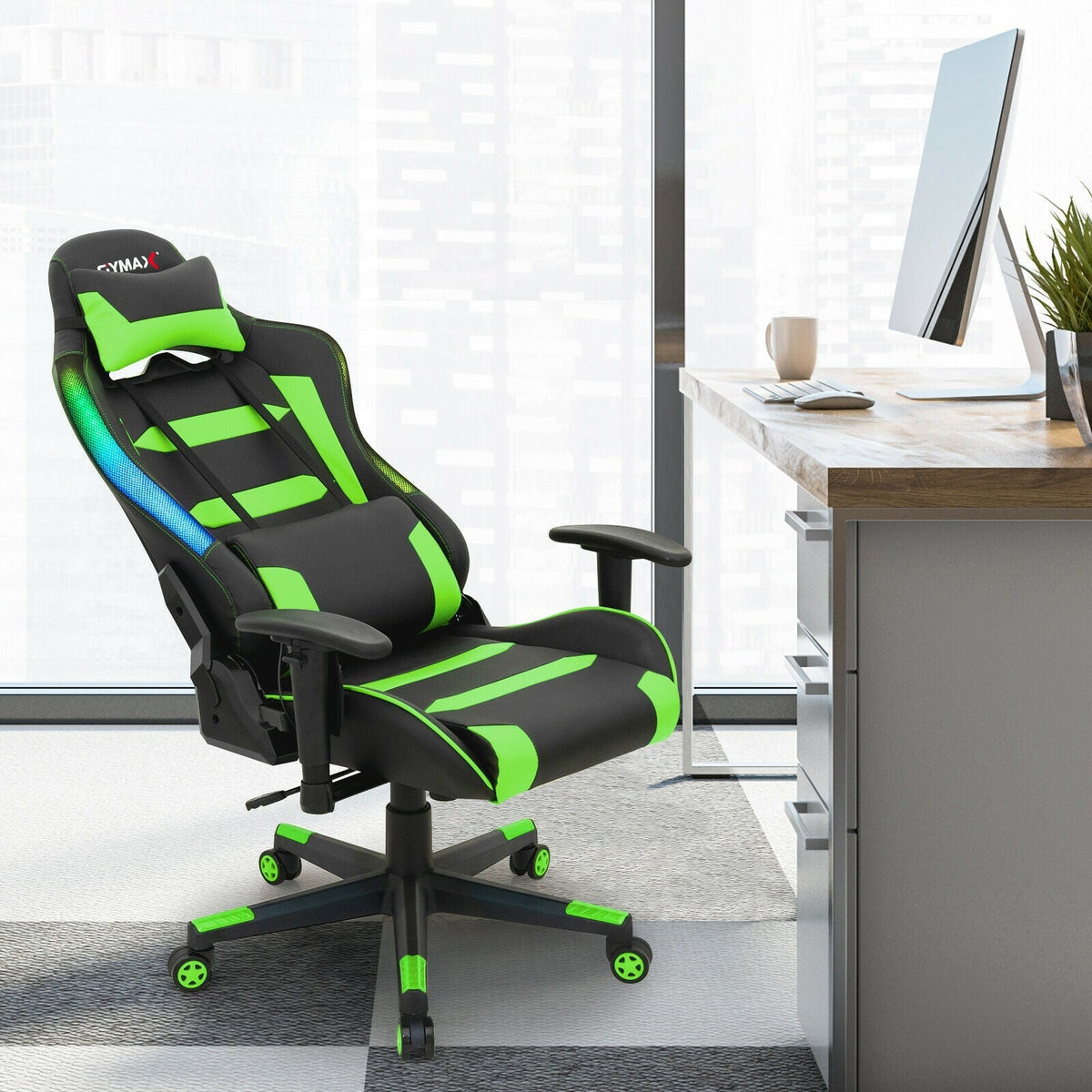 Adjustable Swivel Gaming Chair with LED Lights and Remote