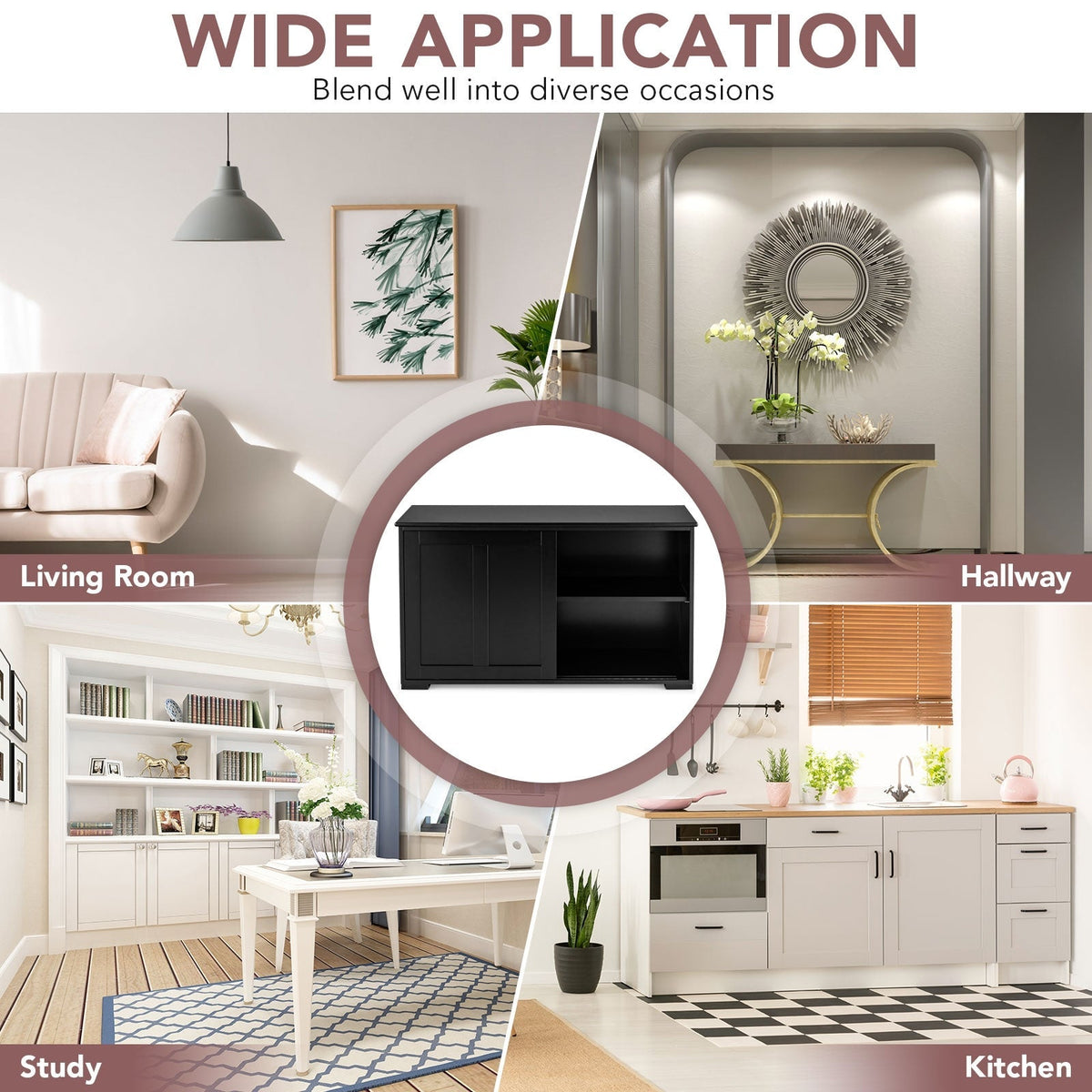 Kitchen Storage Cabinet with Wood Sliding Door