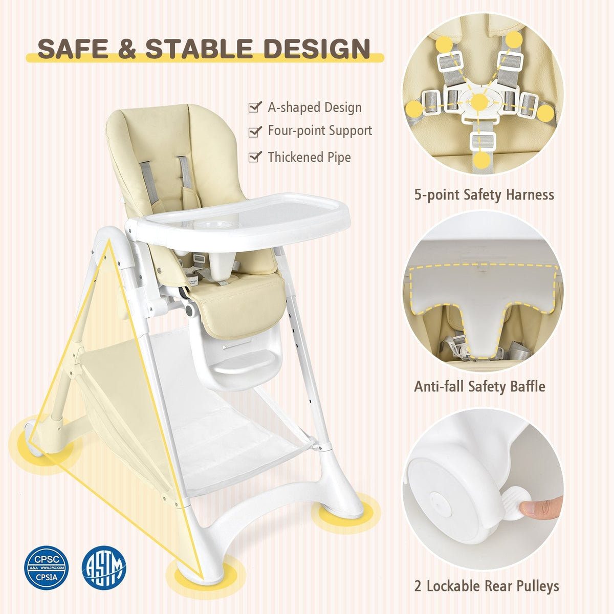 Baby Convertible Folding Adjustable High Chair with Wheel Tray Storage Basket