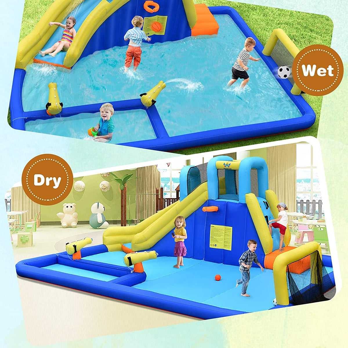 Toboganes inflables de agua 6 en 1 con soplador para niños