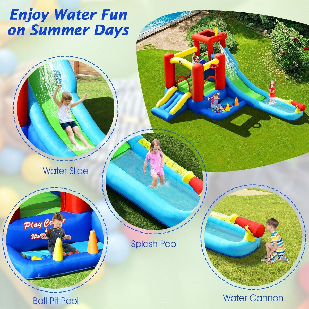 Castillo Hinchable Acuático Infantil 9 en 1 con Tobogán y Soplador de 860W