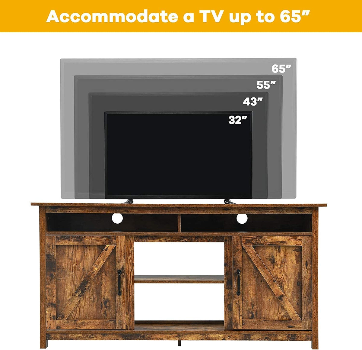 60”Industrial TV Stand Entertainment Center with Shelve and Cabinet-Brown