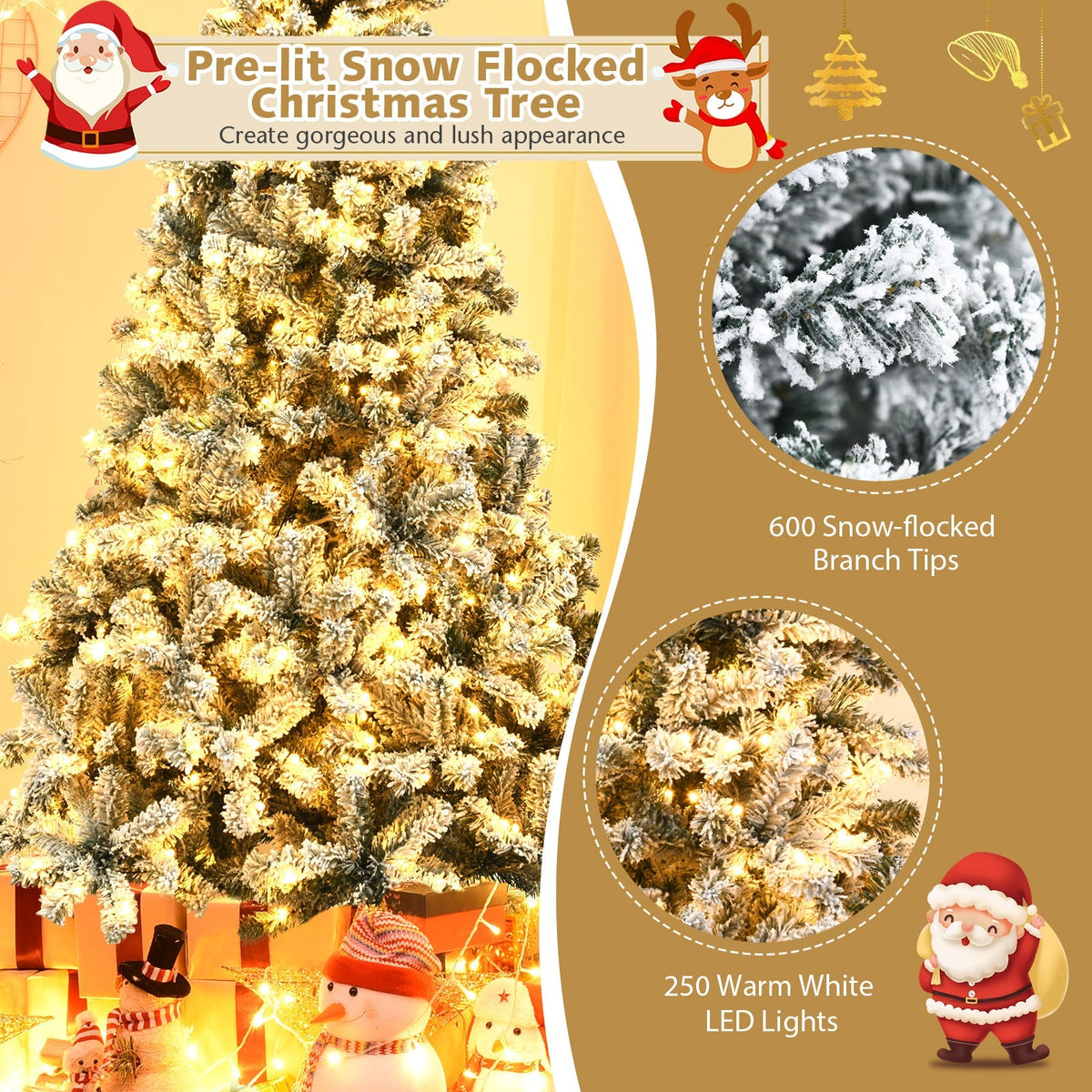 Árbol de Navidad artificial de lujo nevado y con bisagras preiluminado
