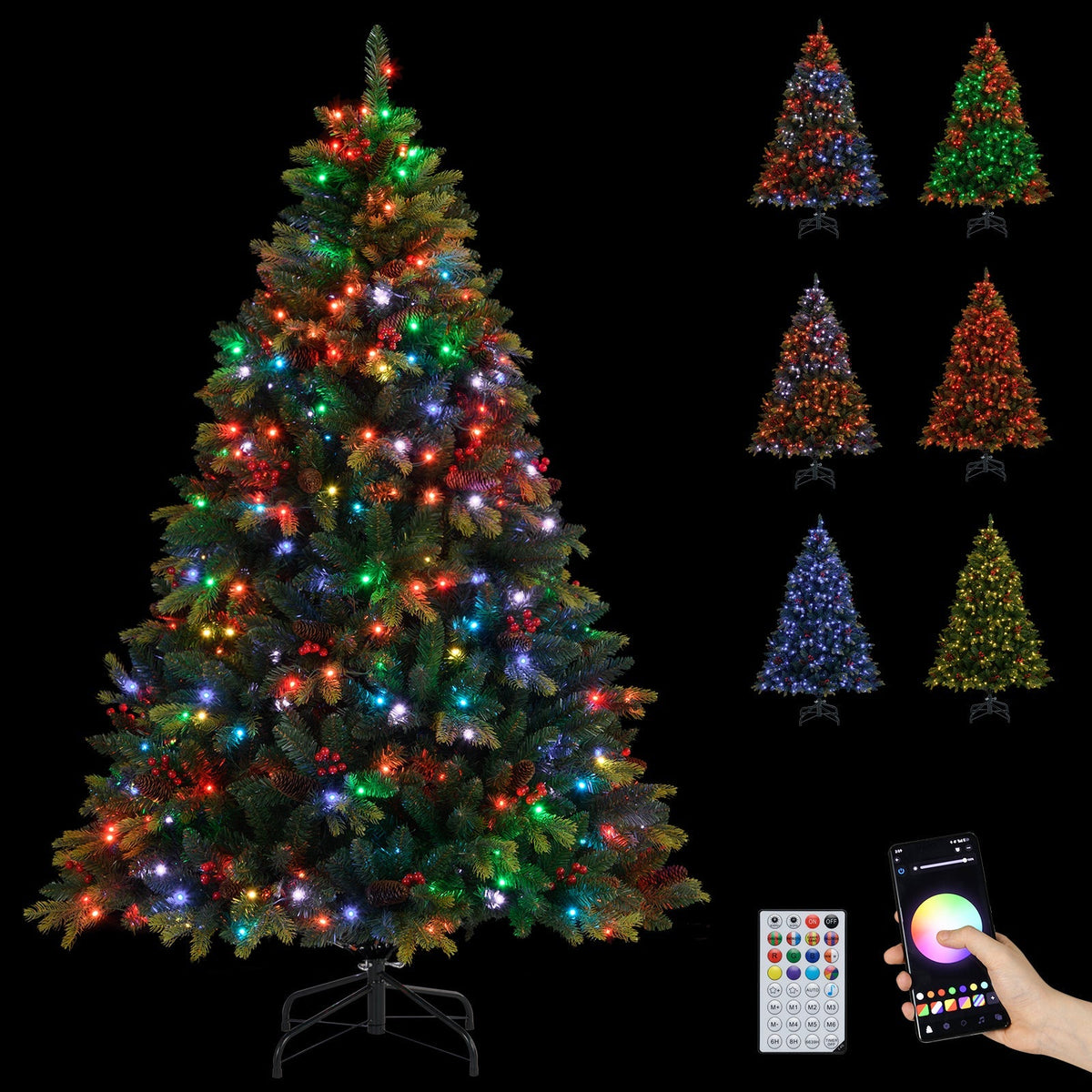 5/6/7/8 FT Artificial Christmas Tree with LED Lights and Remote APP Control