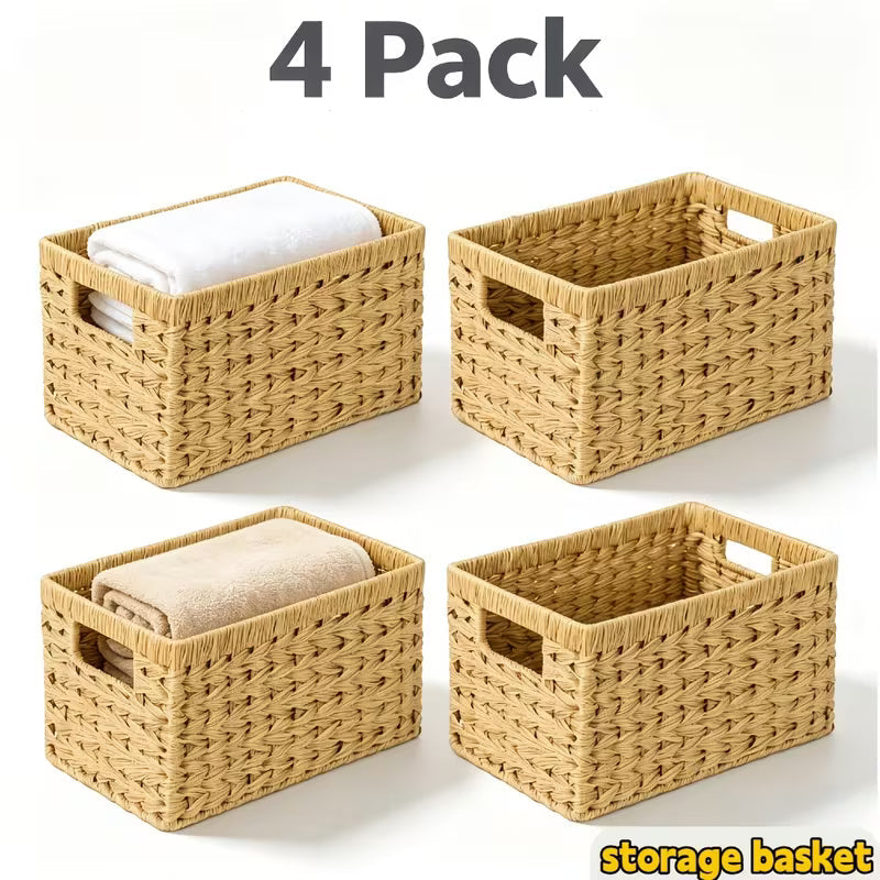Woven Hyacinth Storage Baskets with Cut-out Handles