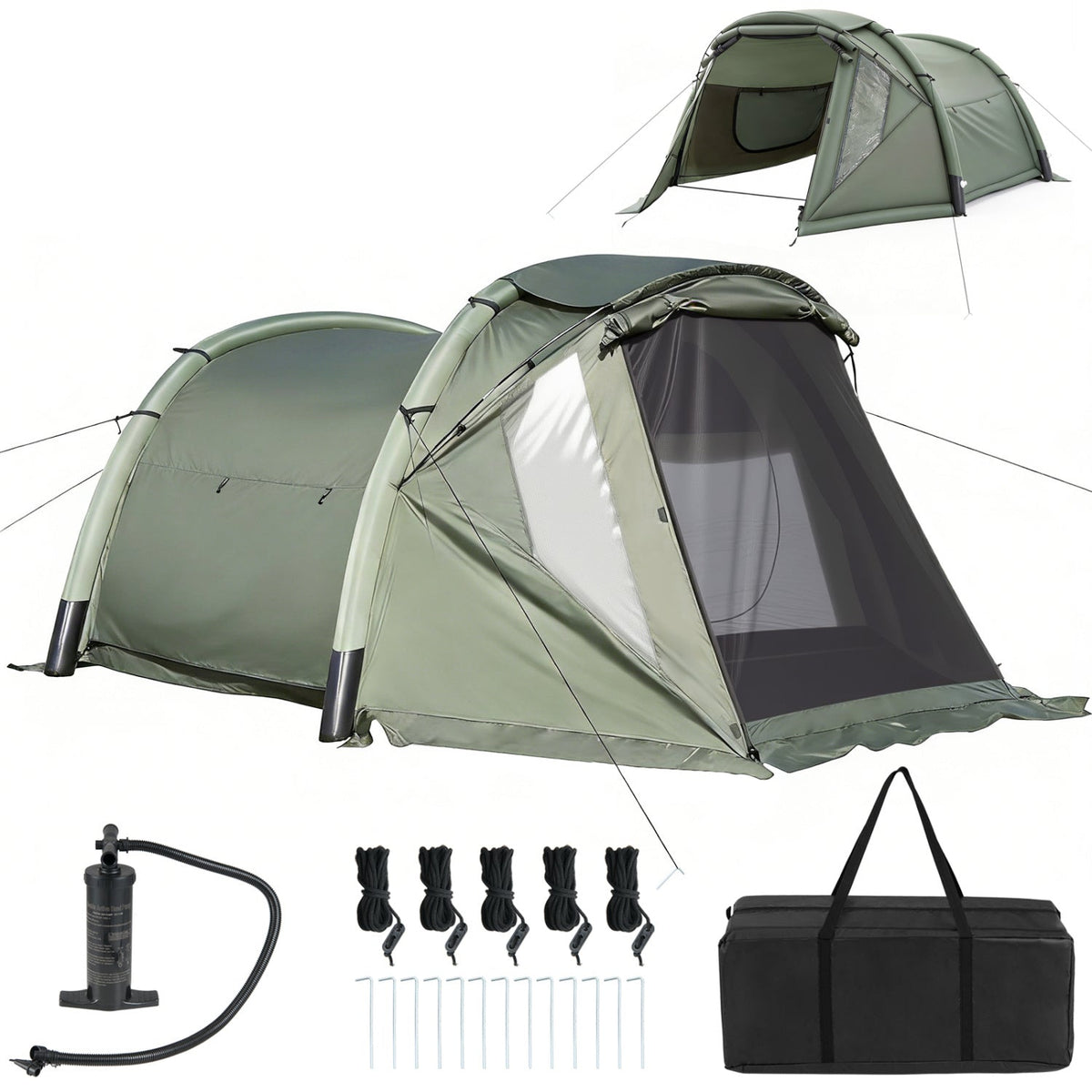 Tienda de campaña inflable para 5-7 personas con porche mosquitero - Verde