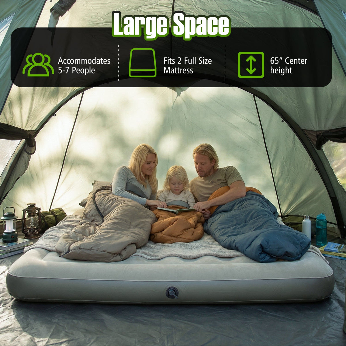 Tienda de campaña inflable para 5-7 personas con porche mosquitero - Verde