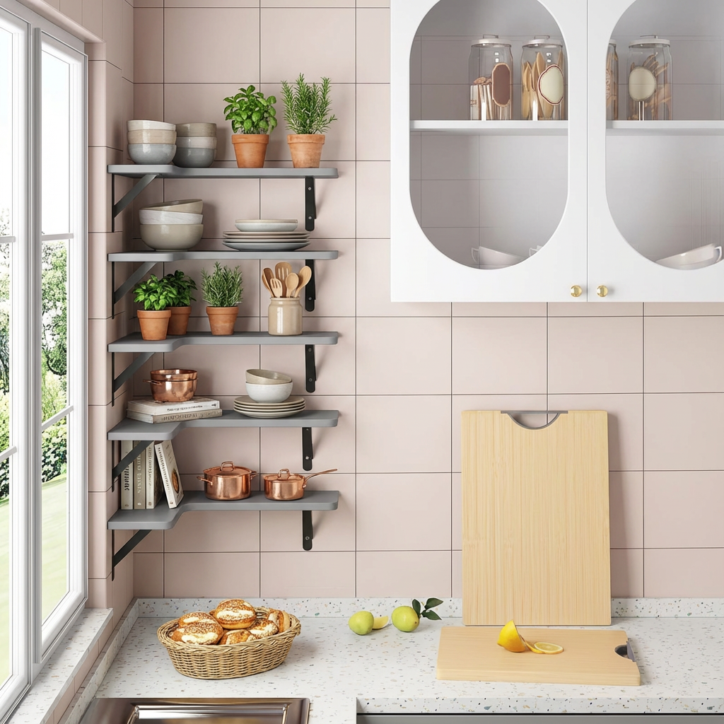 Estantes flotantes de esquina rústicos juego de 5 – Estantes de pared de madera