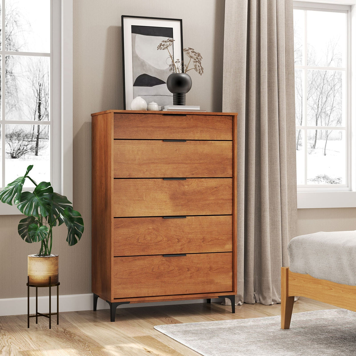 Cómoda de 5 cajones con sistema de seguridad para dormitorio o sala de estar