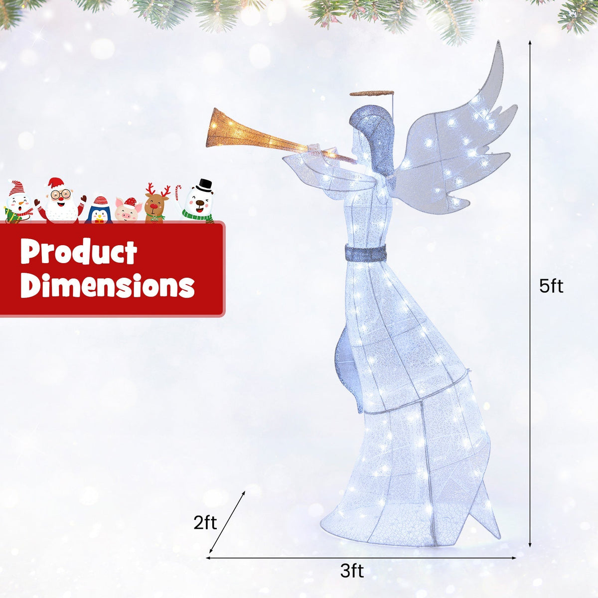5 Feet Christmas Angel with 100 LED Lights and Ground Stakes
