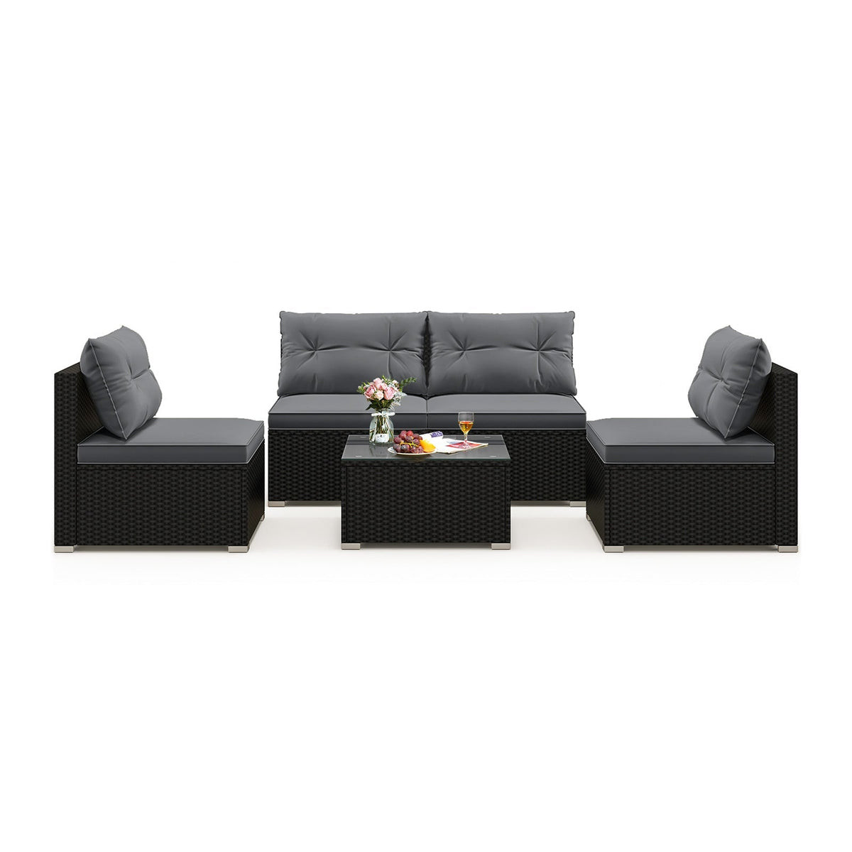 5-Piece Outdoor Patio Furniture Set with Cushions and Coffee Table