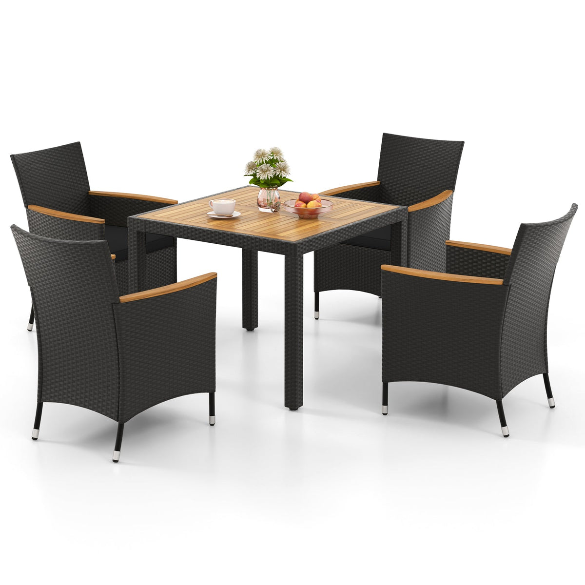 5 Pieces Patio Dining Table Set for 4 with Umbrella Hole