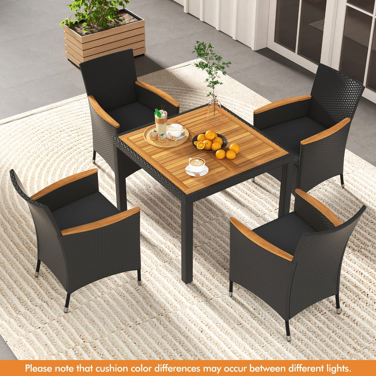 5 Pieces Patio Dining Table Set for 4 with Umbrella Hole