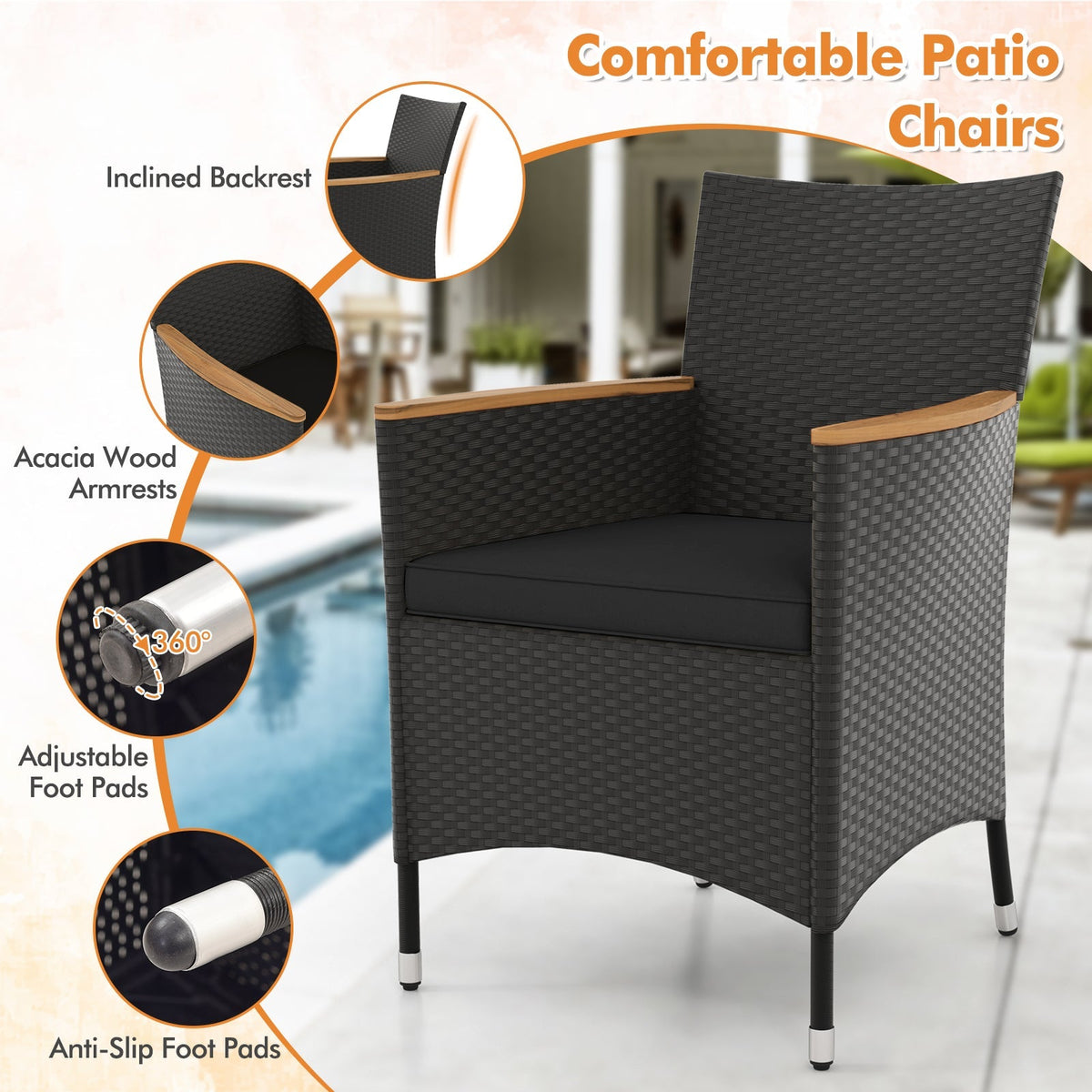 5 Pieces Patio Dining Table Set for 4 with Umbrella Hole
