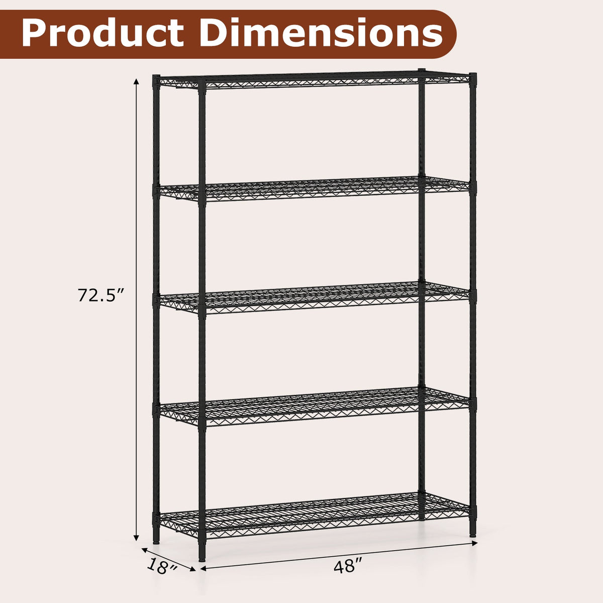5-Tier Metal Storage Shelving Unit Set of 2 Adjustable Utility Shelf with V-Shaped Wire Rack-Black